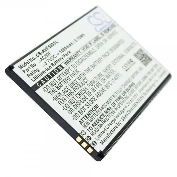 Batterij alleen geschikt voor Archos 50F neon batterij AC50FNEV, AC50F, Li-ion, 3.7V, 1000mAh, 3.7Wh