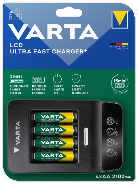 Varta oplaadbare batterij NiMH, universele snellader, LCD Charger+ incl. oplaadbare batterijen, 4x Mignon, AA, 2500mAh