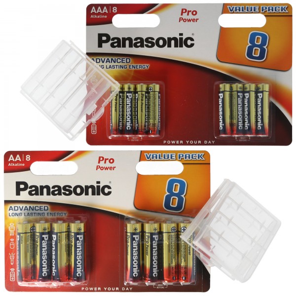 &quot;ALL YOU NEED&quot; pakket met 8x Panasonic AA-batterijen, 8x Panasonic AAA-batterijen en 2x opbergdoosjes