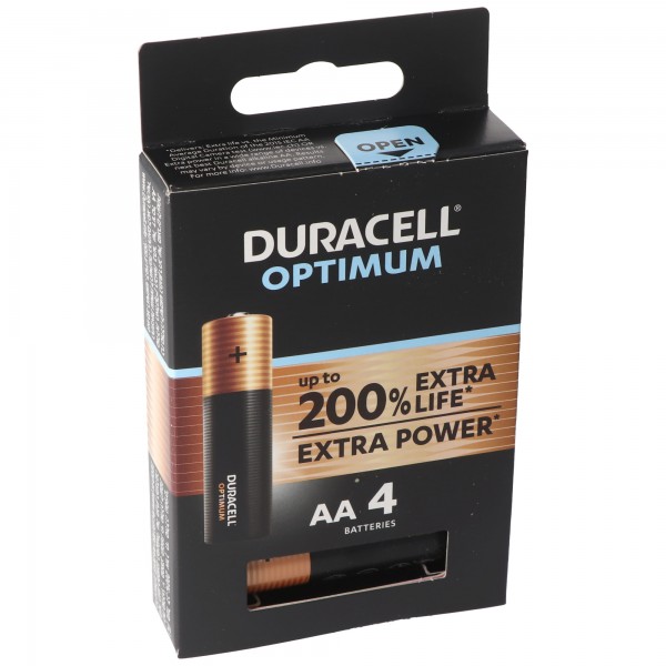 Duracell Optimum AA Mignon Alkaline Batterijen, 1.5V LR6 MX1500, 4-pack LR06