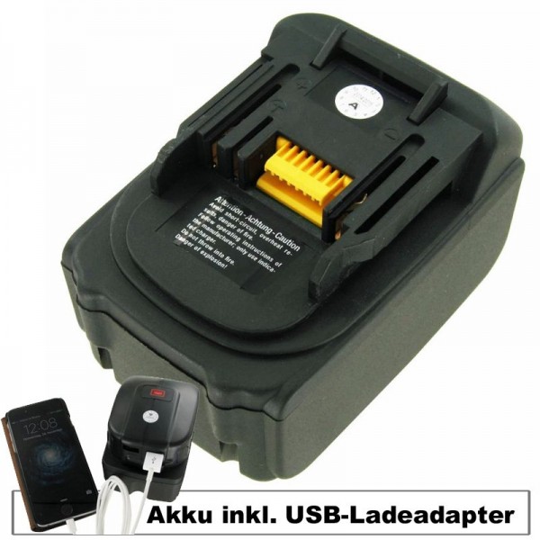Batterij en USB-laadadapter geschikt voor Makita BL-1830, BL-1850 batterij 18Volt 5.0Ah inclusief USB-adapter
