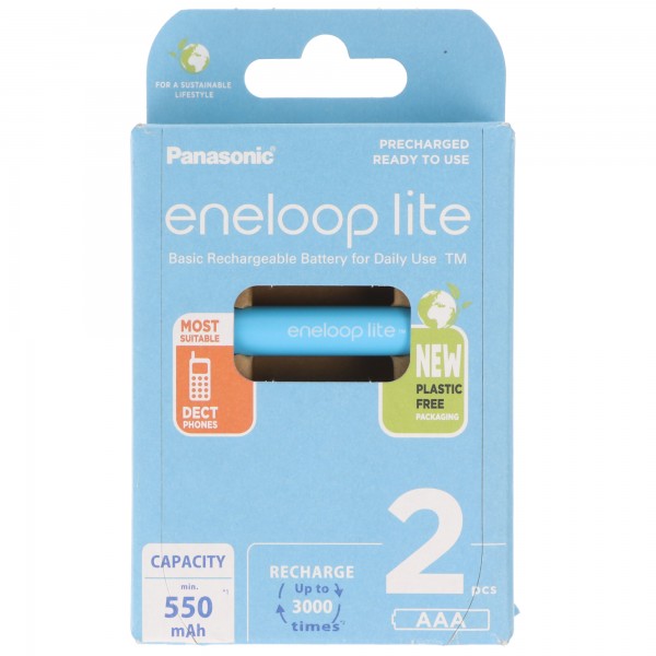 Panasonic eneloop lite, voorgeladen, blisterverpakking (2-pack) BK-4LCCE/2BE oplaadbare batterij NiMH, Micro, AAA, HR03, 1.2V en 550mAh 5410853064336