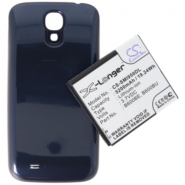 Samsung Galaxy S4, GT-I9500 replica-batterij 5200 mAh met blauwe extra cover 3.6V-3.7V