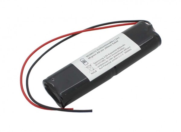 Noodverlichting batterij NiCd 4.8V 860mAh L2x2 Mignon AA met 200mm kabel