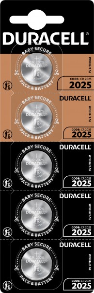 Duracell batterij lithium, knoopcel, CR2025, 3V elektronica, retailblister (5 stuks)