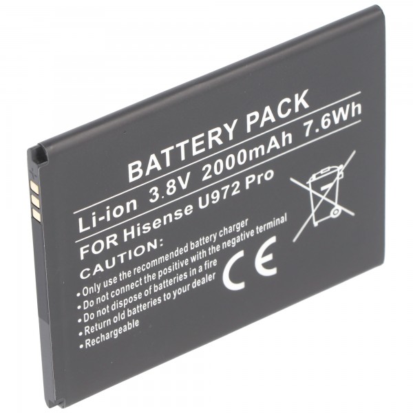 Batterij geschikt voor de Hisense U972 Pro batterij Li38200F ca. 76 x 59 x 5.1mm
