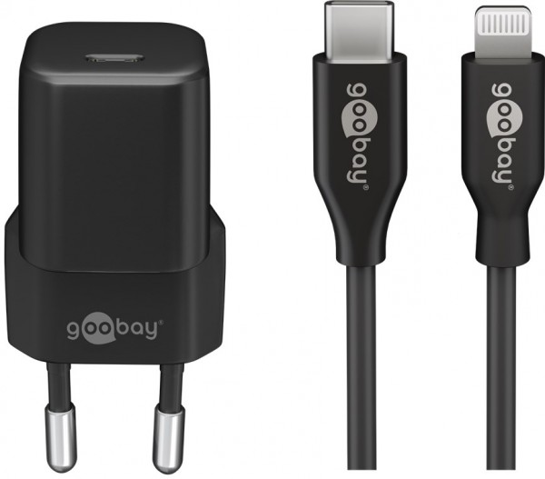 Goobay Lightning/USB-C™ PD oplaadset nano (20 W) - USB-C™ voedingsadapter 20 W inclusief USB-C™ naar Lightning-kabel voor b.v. bijvoorbeeld iPhone 12