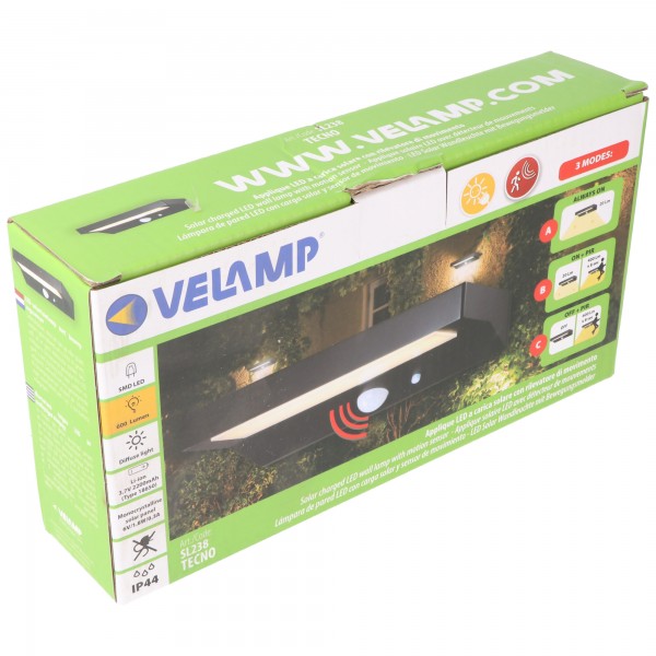 Velamp TECNO: 600 lumen LED-wandlamp op zonne-energie met bewegingssensor