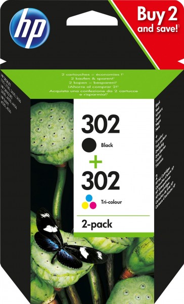HP inktcombinatiepakket X4D37AE zwart/kleur NR. 302/F6U66AE, NR.302/F6U65AE