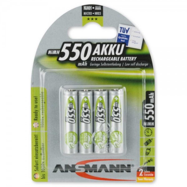 Ansmann NiMH oplaadbare batterij Micro 550mAh, blisterverpakking van 4