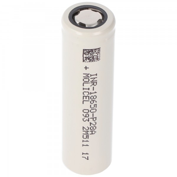 Molicel INR18650-P28A, 2800mAh 35A Li-ion batterij, 3.6V - 3.7V onbeschermd, platte bovenkant, afmetingen 65x18.45mm