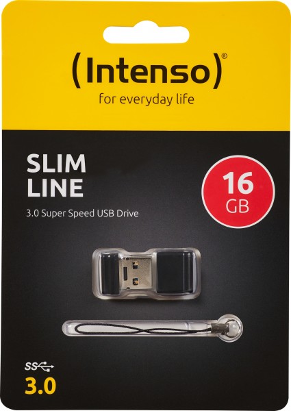 Intenso USB 3.0 Stick 16GB, Slim Line, zwart type A, (R) 100MB/s, blisterverpakking
