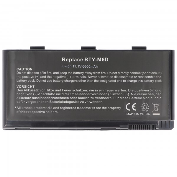BTY-M6D vervangende batterij voor MD97625, MD97654, Erazer X6813, MSI E6603