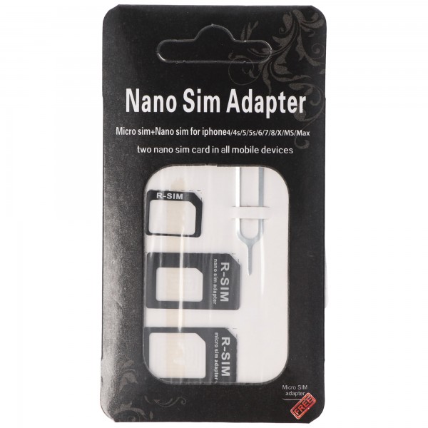 SIM-kaartadapter 4in1, adapter micro-SIM naar SIM, nano-SIM naar SIM, nano-SIM naar micro-SIM