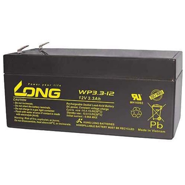 WP3.3-12 Kung Lange loodbatterij met 12 volt en 3300 mAh capaciteit, Faston-contacten van 4,8 mm