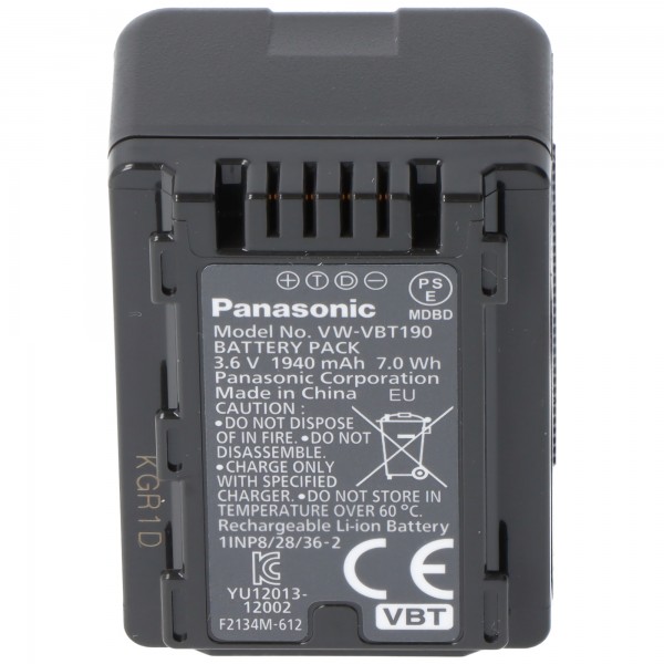 Panasonic VW-VBT190E-K Originele batterij VW-VBT190, HC-VXF999, HC-VX878, HC-VX989, HC-V110, HC-V130, HC-V160, HC-V180, HC-V210, HC-V250, HC- V270, HC-V380, HC-V510, HC-V550, HC-V727, HC-V757, HC-V777, HC-W