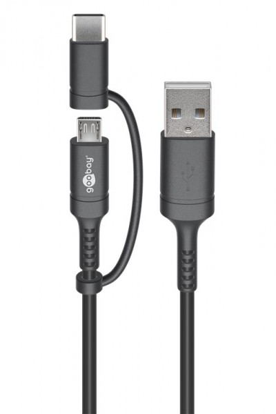 Oplaad- en synchronisatie-combinatiekabel (met USB A naar Micro-USB & USB-C) met Micro-B- en USB-C-connector