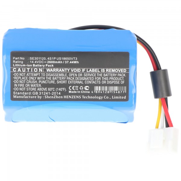 Medische technologie batterij als vervanging voor ResMed 4S1P US18650VT3, SE301120 - 2600mAh, 14.4V, Li-Ion