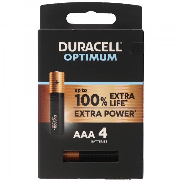 Duracell Optimum AAA Mignon Alkaline Batterijen, 1.5V LR03 MX2400, 4-pack