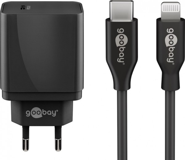 Goobay Lightning/USB-C™ PD oplaadset (25 W) - USB-C™ voedingsadapter 25 W inclusief USB-C™ naar Lightning-kabel voor bijv. iPhone 12