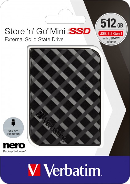 Verbatim SSD 512GB, USB 3.2, Type AC, Mini Store'n'Go Mini, (R) 450MB/s, (W) 420MB/s, Retail