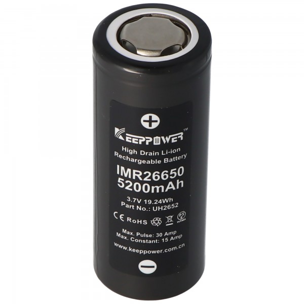 Keeppower IMR26650 - 5200 mAh, 15 A, 3,6 V - 3,7 V Li-ionbatterij