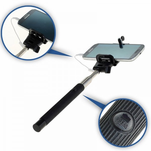 Selfiemaker met klemhouder, telescopisch uitschuifbaar met ontkoppelingskop voor smartphone en ActionCam