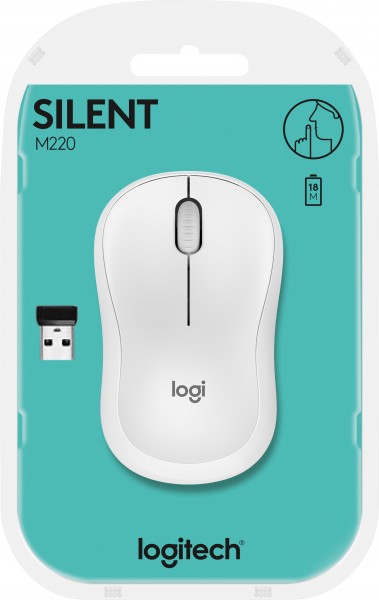 Logitech Mouse M220, Stil, Draadloos, wit optisch, 1000 dpi, 3 knoppen, retail