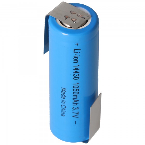 Li-ion batterij 14430 met U-vormige soldeerlippen 1050mAh 3.6V - 3.7V lithium-ion cel zonder beschermende elektronica