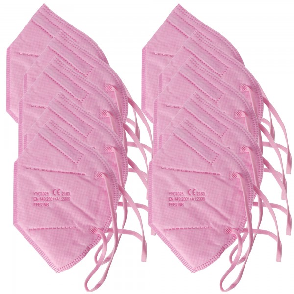 10 stuks FFP2 masker roze 5-laags, gecertificeerd volgens DIN EN149: 2001 + A1: 2009, partikelfilterend halfgelaatsmasker, FFP2 beschermend masker