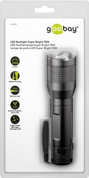 Goobay LED-zaklamp Super Bright 1500 - ideaal voor werk, vrije tijd, sport, kamperen, vissen, jagen en hulp bij pech onderweg