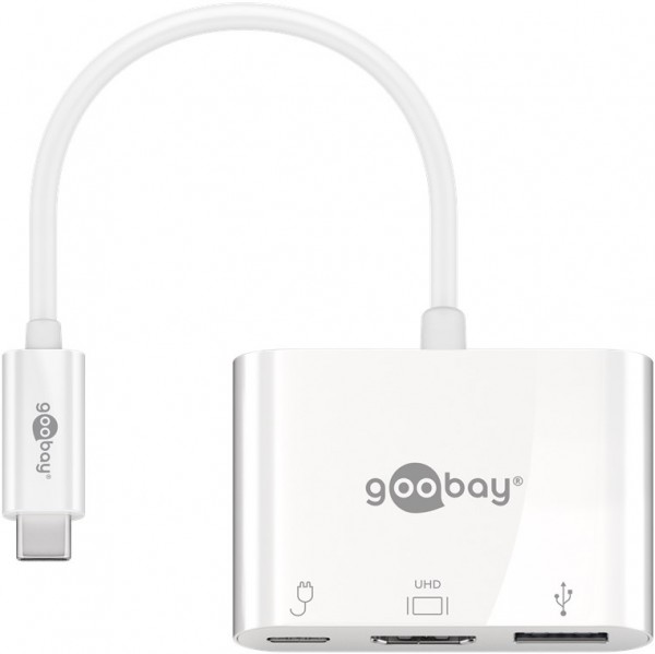 Goobay USB-C™ multiport adapter HDMI™ (4K30Hz)+C, 3A 60W, wit - Breidt een USB-C™-apparaat uit met een HDMI™ en een USB A 3.0-poort