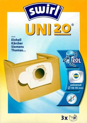 Swirl universele stofzuigerzak UNI20, 10-20cm, Ø59-70mm voor AEG, Bosch, Clatronic, Einhell, Kärcher stofzuigers
