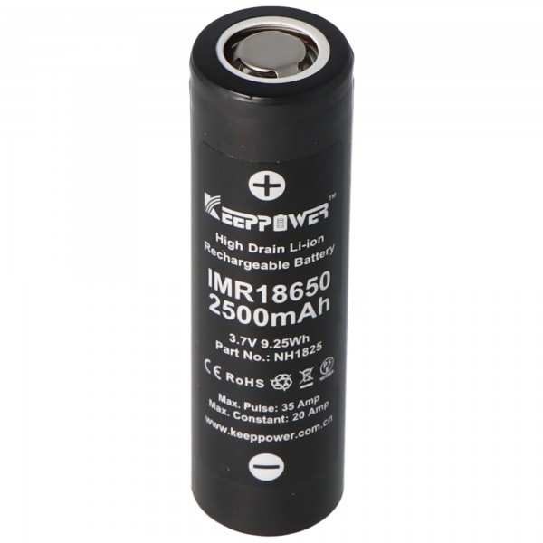 KeepPower IMR18650 - 2500 mAh 3,6 V - 3,7 V hoge-stroom cel Li-ion batterij
