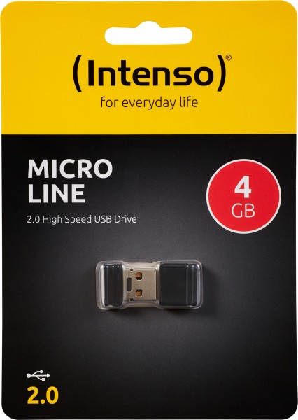 Intenso USB 2.0 Stick 4GB, Micro Line, zwart (R) 16.5MB/s, (W) 6.5MB/s, blisterverpakking