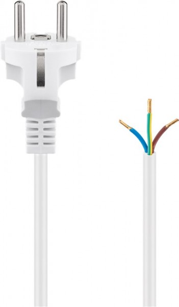 Goobay geaarde kabel om te monteren, 1,5 m, wit - geaarde stekker (type F, CEE 7/7) > losse kabeleinden