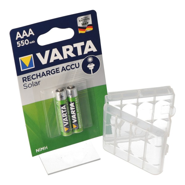 Solar batterij NiMH AAA Micro Varta 550mAh ideaal voor tuinverlichting, met accubak