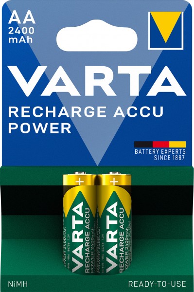 Varta Batterij NiMH, Mignon, AA, HR06, 1.2V/2400mAh Accu Power, Pre-charged, Retail Blister (2 stuks)