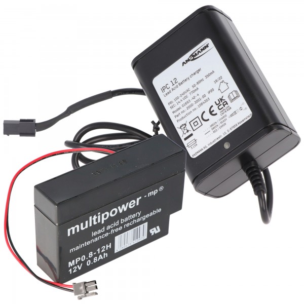 Lader inclusief 1 batterij geschikt voor de Multipower loodaccu MP0.8-12H thuis en thuis