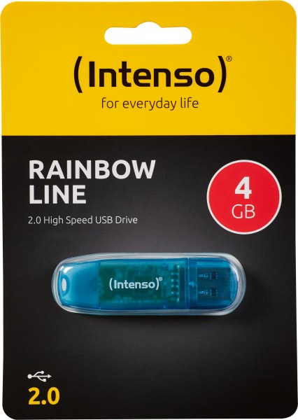 Intenso USB 2.0-stick 4GB, Rainbow Line, blauw (R) 28MB/s, (W) 6.5MB/s, blisterverpakking