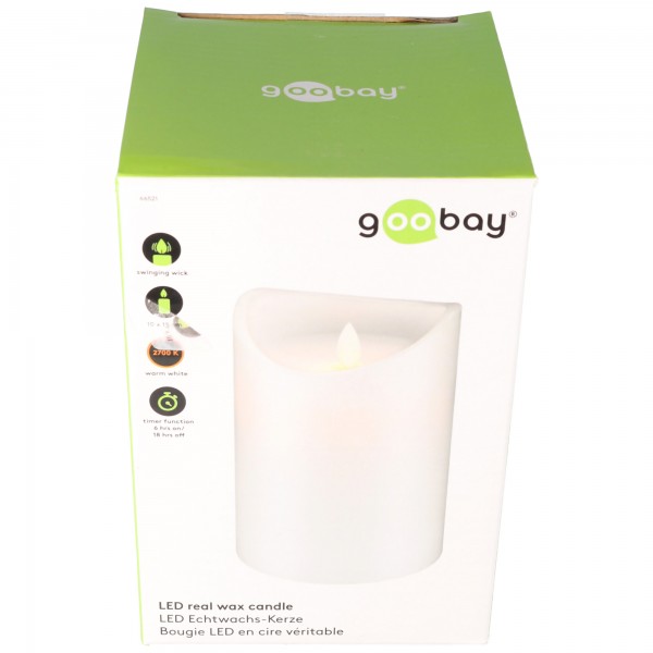 Goobay LED echte wax kaars wit, 10x15 cm - prachtige en veilige verlichtingsoplossing