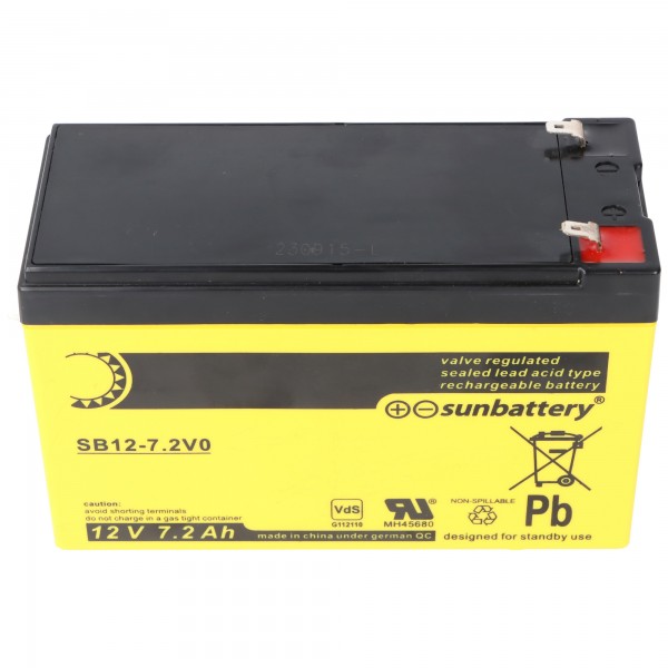 Sun Battery SB12-7.2V0 accu, 12V 7,2Ah, 7,2-12L, AGM loodaccu