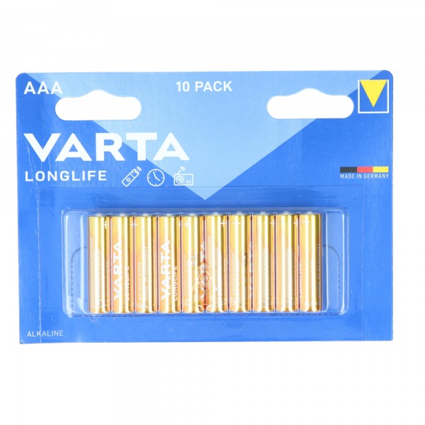 Varta Batterij Alkaline, Micro, AAA, LR03, 1.5V Longlife, Retail Blister (10-Pack)