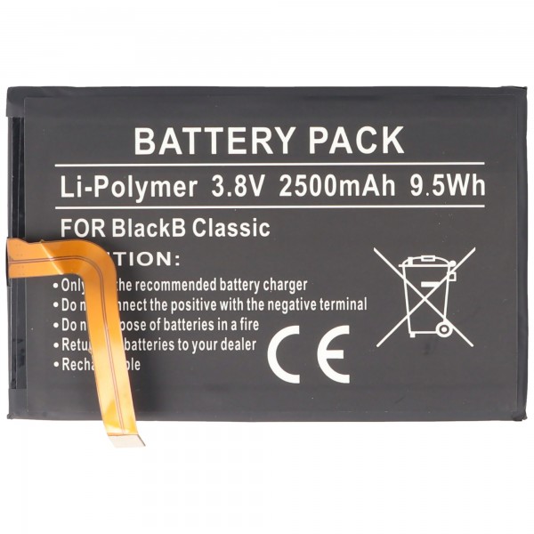 Batterij geschikt voor Blackberry Classic, Li-Polymer, 3.8V, 2500mAh, 9.5Wh, ingebouwd, zonder gereedschap