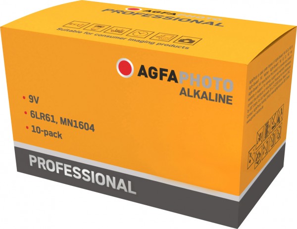Agfaphoto Batterij Alkaline, E-Block, 6LR61, 9V Professioneel, Doos (10-Pack)