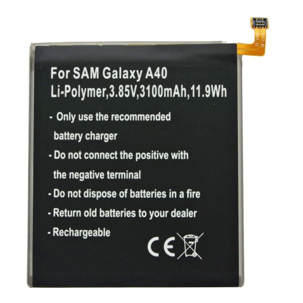 Accu geschikt voor Samsung Galaxy A40, Li-Polymer, 3.85V, 3100mAh, 11.9Wh, ingebouwd, zonder gereedschap