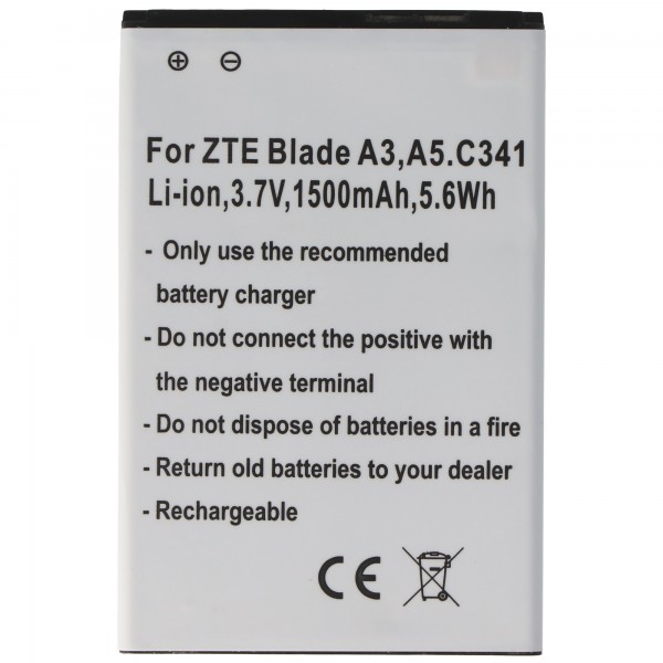 Accu geschikt voor ZTE Blade A3, A5, C341, Li-ion, 3.7V, 1500mAh, 5.6Wh