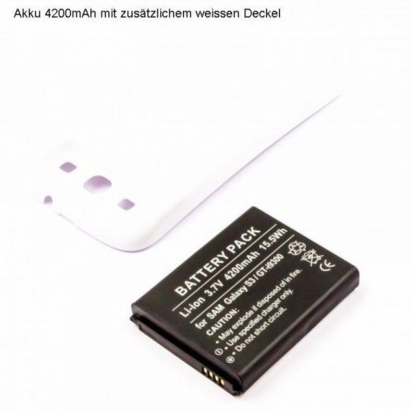 Accu geschikt voor Samsung Galaxy S 3, i9300 Li-Ion vet 4200mAh met witte cover