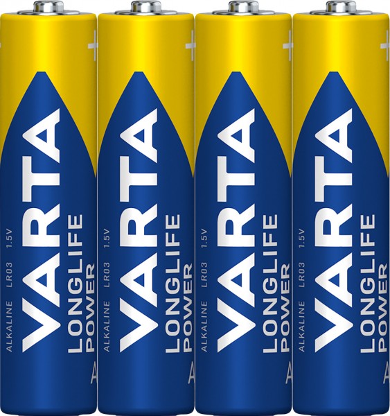 Varta Batterij Alkaline, Micro, AAA, LR03, 1.5V Longlife Power, Krimpfolie (4-pack)