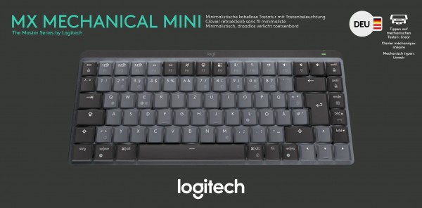 Logitech Keyboard MX Mechanisch Mini, Draadloos, Bout, Bluetooth Verlicht, Lineair,, Batterij, DE, Grafiet, Retail